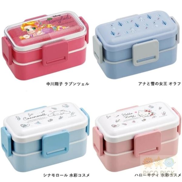 日本 直送 Disney長髮公主雙層便當盒 600ml／4點鎖扣密封抗菌款（日本製） 