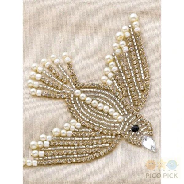 日本 cottage手工珠飾刺繡小鳥化妝包 S款 米色／白色 收納包 手拿包 隨身小物包 