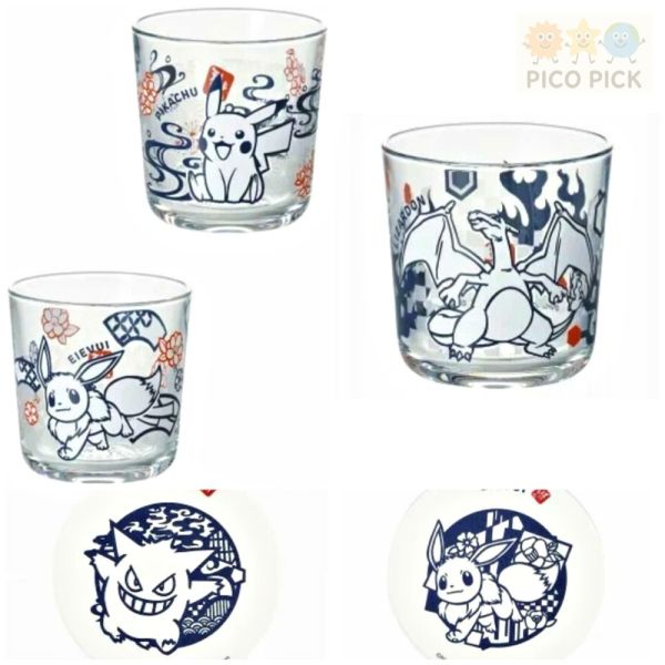 日本直送 Pokémon 寶可夢玻璃杯＆杯墊｜伊布／皮卡丘／噴火龍／耿鬼 