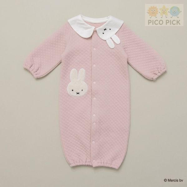 日本｜Branshes × 米飛兔 MIFFY 2WAY拼接被子連身衣 粉紅/米灰｜寶寶長袖連身服 均碼 Branshes 米飛兔 連身衣、2WAY 睡袍、日本嬰兒服飾、米飛兔寶寶衣、日本童裝代購