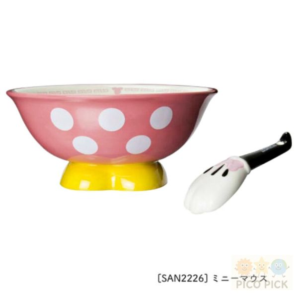 現貨當日出日本正版 Disney米奇／米妮 造型拉麵碗＋湯匙組｜拉麵碗 附匙 陶瓷碗 餐具組 