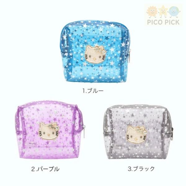 日本聯名｜Hello Kitty × MAYGLOBE 星空亮片透明化妝收納包 
