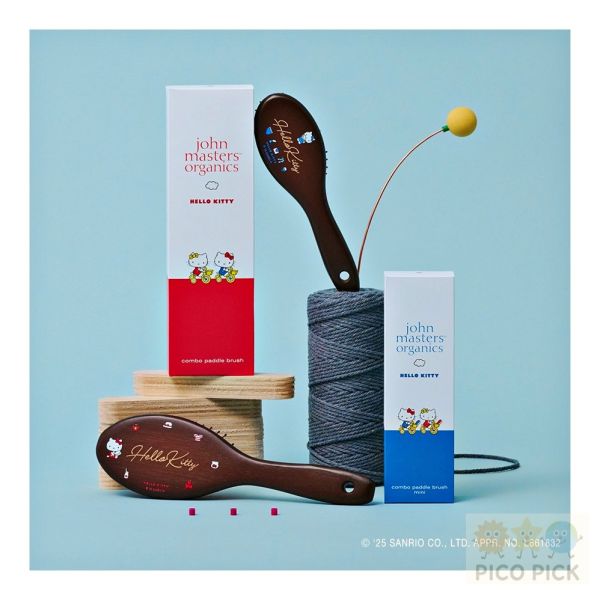 日本限定聯名John Masters Organics × Hello Kitty天然豬鬃按摩氣墊梳｜護髮梳 combo paddle brush／mini brush 
