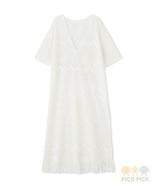 【日本直送｜N. by NATURAL BEAUTY BASIC】刺繡鏤空流蘇罩衫洋裝｜白色蕾絲罩衫｜涼感穿搭層次首選 