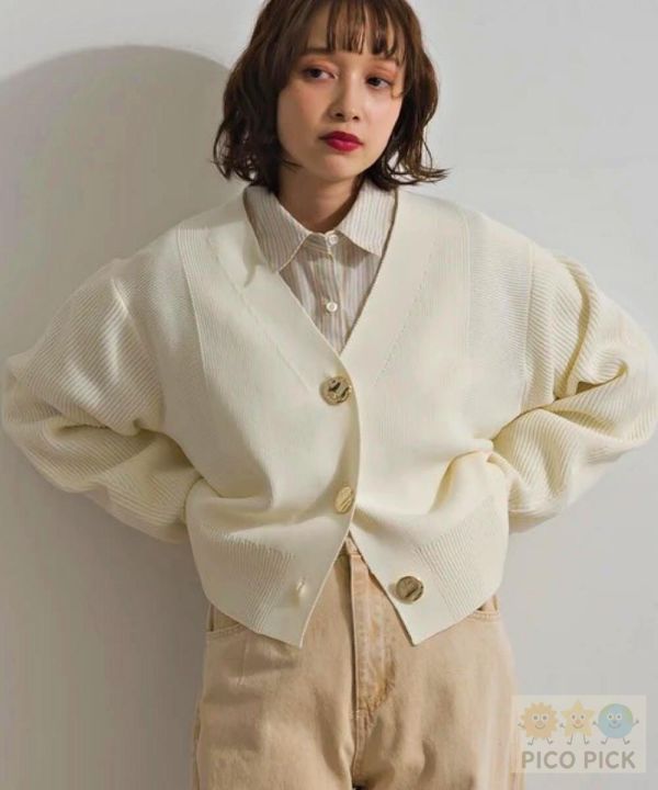 2026春裝日本Elencare due 簡約金釦V領針織開襟外套 氣質百搭短版外套 韓系上衣 春季針織外套 