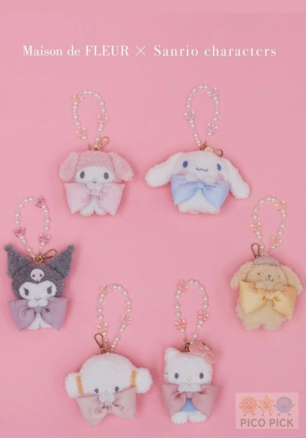 日本直送 ｜Maison de FLEUR × Sanrio 聯名系列｜角色抱蝴蝶結小物組／髮夾／珍珠吊飾／毛巾手帕/小包吊飾 