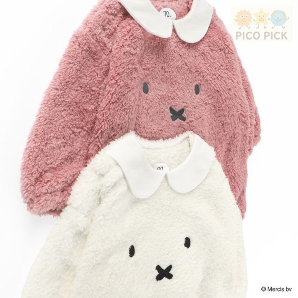 日本｜Branshes × 米飛兔 MIFFY 長袖絨毛上衣 粉紅/米白｜寶寶毛絨衣 70/80公分 Branshes 米飛兔 上衣、寶寶絨毛衣、日本嬰兒童裝、米飛兔秋冬童裝、日本童裝代購