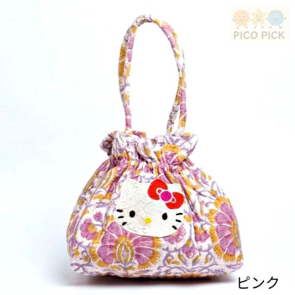 日本直送 Hello Kitty × MAYGLOBE 聯名手工印花束口包｜手提包｜托特包 