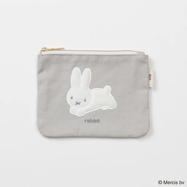 日本 Miffy BRUNA FLUFFY APPLIQUE 系列｜刺繡毛絨帆布收納袋／立體化妝包／束口袋 