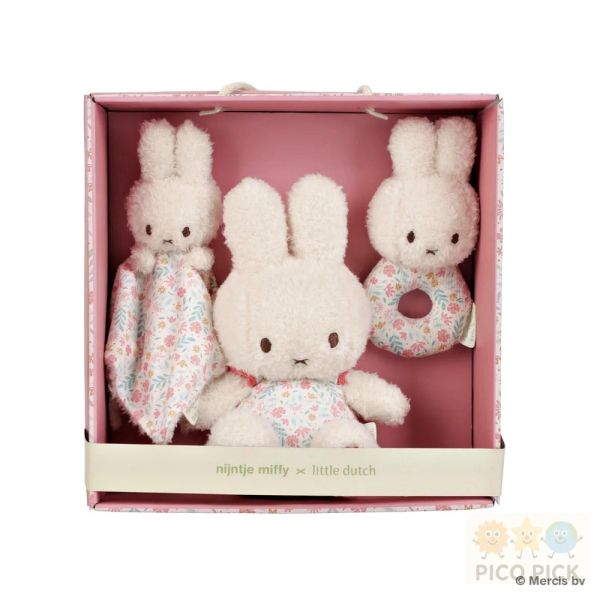 日本直送｜Miffy x Little Dutch聯名款幸運花禮盒三件組|嬰兒玩具組 新生兒禮物 彌月禮 安撫巾＋搖鈴＋絨毛玩偶｜ 