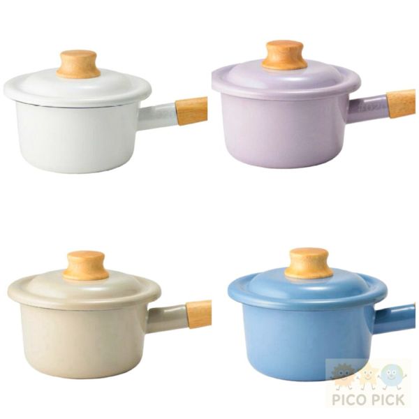 日本FUJIHORO 富士琺瑯14公分/18公分 牛奶鍋 ｜木柄單手鍋｜木製握柄｜附蓋｜可直火加熱｜IH對應｜廚房收納 