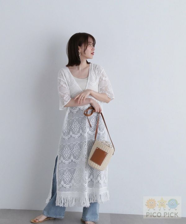 【日本直送｜N. by NATURAL BEAUTY BASIC】刺繡鏤空流蘇罩衫洋裝｜白色蕾絲罩衫｜涼感穿搭層次首選 