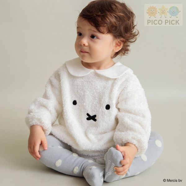 日本｜Branshes × 米飛兔 MIFFY 長袖絨毛上衣 粉紅/米白｜寶寶毛絨衣 70/80公分 Branshes 米飛兔 上衣、寶寶絨毛衣、日本嬰兒童裝、米飛兔秋冬童裝、日本童裝代購