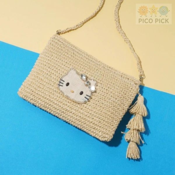 日本 Hello Kitty × MAYGLOBE 手工精緻珠繡草編背包 