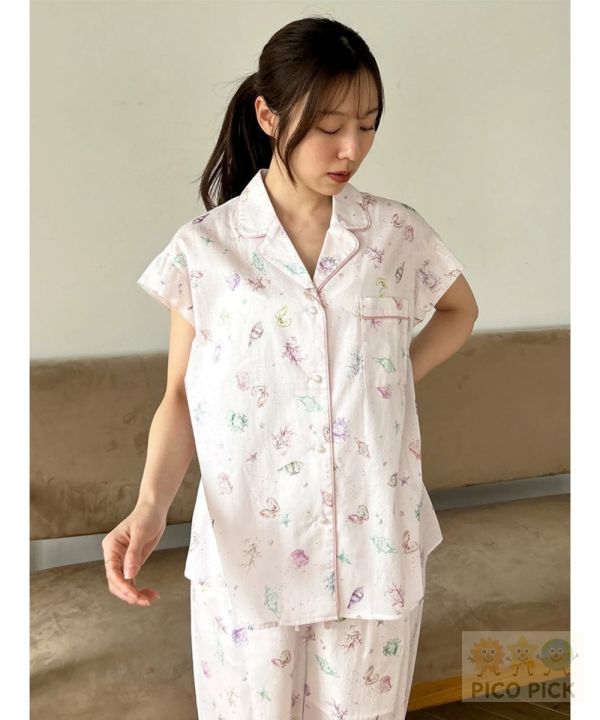 日本直送｜SNIDEL HOME 貝殼印花短袖襯衫睡衣套裝（白／粉／藍）｜Snidel HOME 全系列代購 