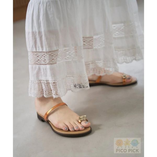 日本 直送Le Talon 寶石環飾金屬涼鞋（金橘／銀） 