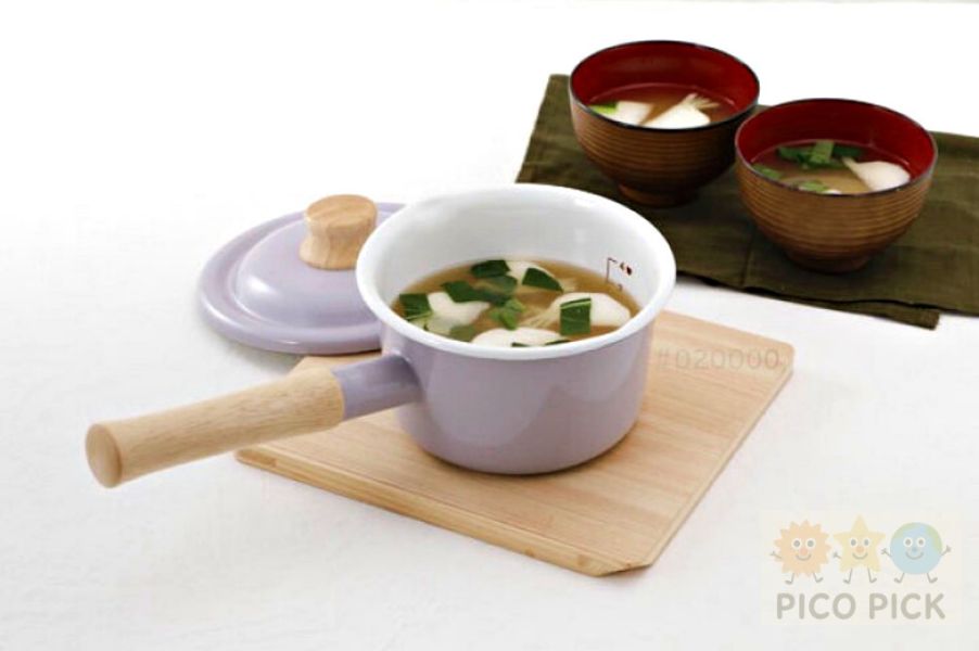 日本FUJIHORO 富士琺瑯14公分/18公分 牛奶鍋 ｜木柄單手鍋｜木製握柄｜附蓋｜可直火加熱｜IH對應｜廚房收納 