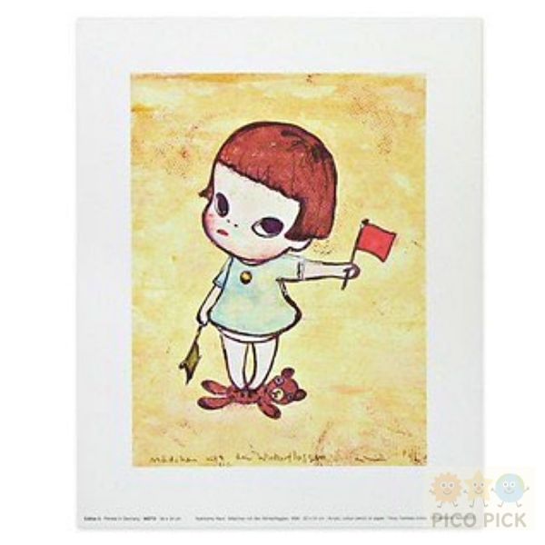 日本｜奈良美智 Yoshitomo Nara｜經典海報畫作《手旗信號少女》／《勉強中》｜藝術掛畫／室內裝飾海報 