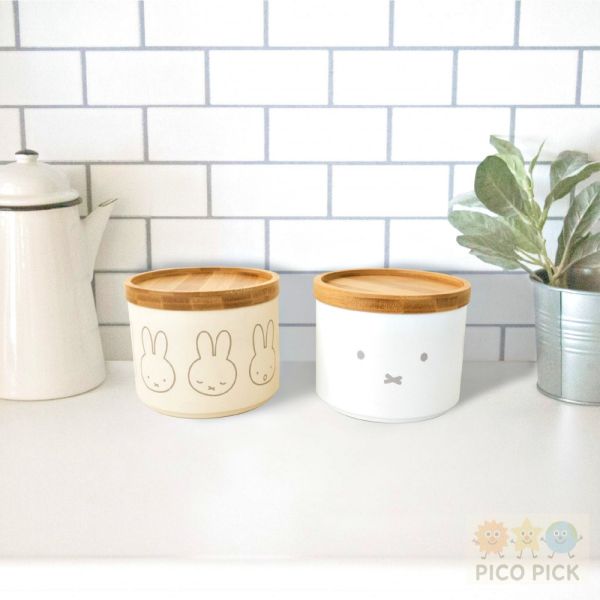 日本 Miffy 米飛兔竹蓋鋼製收納罐 900ml｜可堆疊罐 密封罐 點心罐 