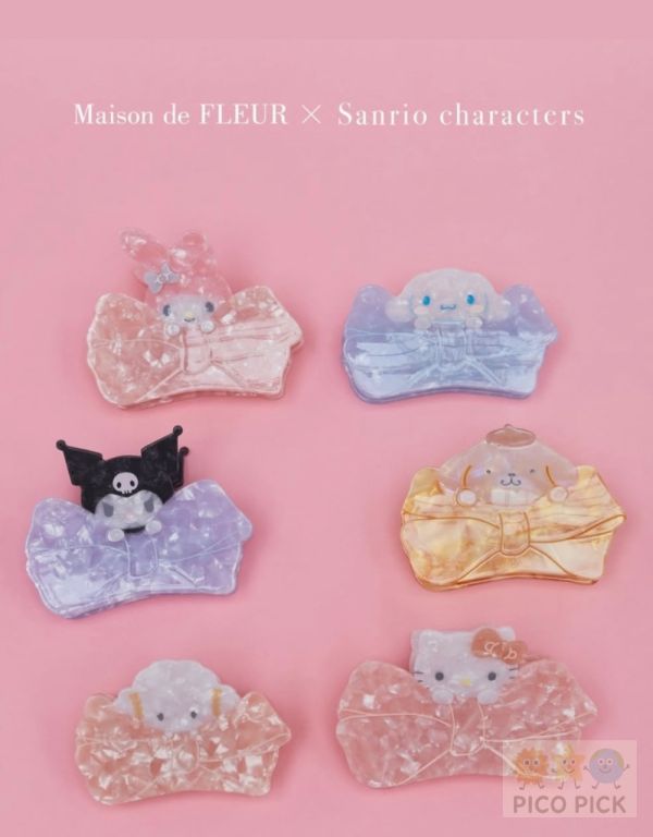 日本直送 ｜Maison de FLEUR × Sanrio 聯名系列｜角色抱蝴蝶結小物組／髮夾／珍珠吊飾／毛巾手帕/小包吊飾 