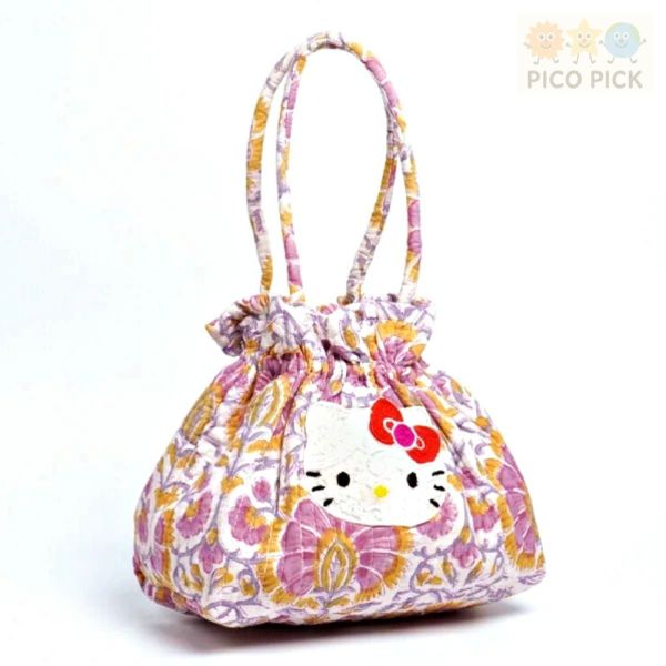日本直送 Hello Kitty × MAYGLOBE 聯名手工印花束口包｜手提包｜托特包 