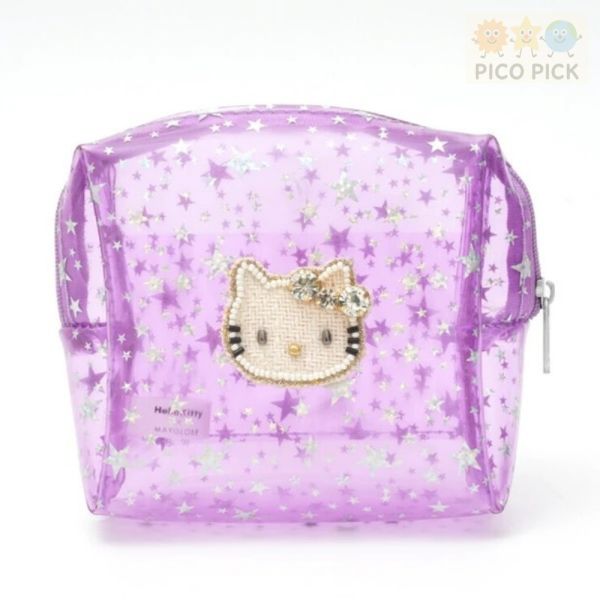 日本聯名｜Hello Kitty × MAYGLOBE 星空亮片透明化妝收納包 