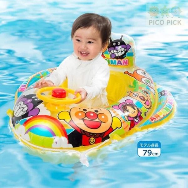 日本正版 ｜麵包超人嬰幼兒充氣泳圈 附方向盤與安全座位 