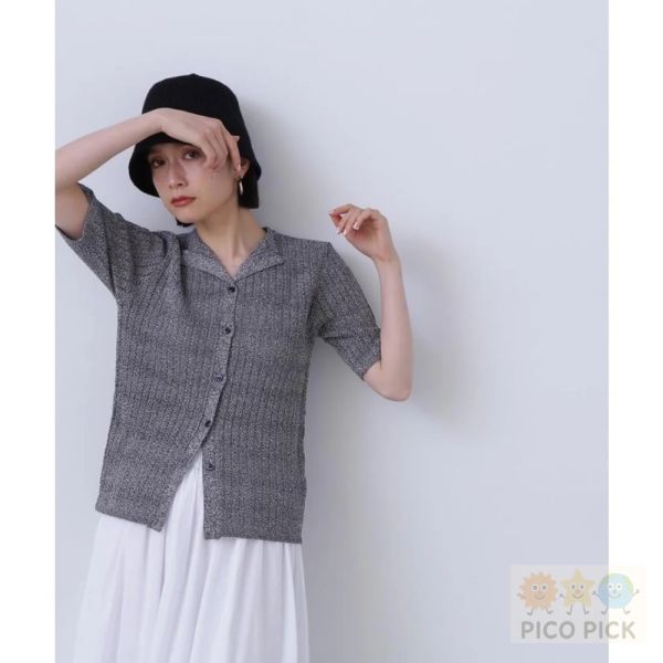 日本直送｜N. by NATURAL BEAUTY BASIC】開領針織短袖襯衫｜灰黑混色｜夏季涼感上衣 