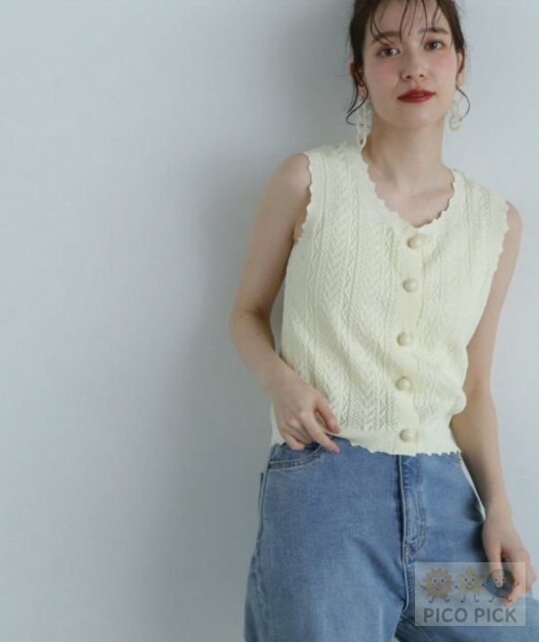 日本直送｜N. by NATURAL BEAUTY BASIC】珍珠鈕針織背心上衣｜奶油白｜夏日無袖針織款 