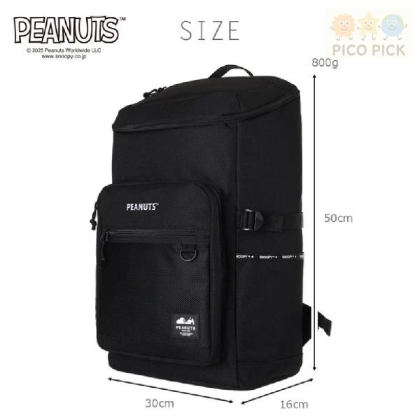 日本正版｜SNOOPY 史努比 黑色方形後背包 28L 大容量 雙肩減壓 背包 書包 旅行包 