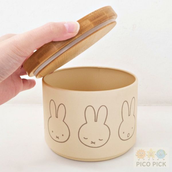 日本 Miffy 米飛兔竹蓋鋼製收納罐 900ml｜可堆疊罐 密封罐 點心罐 