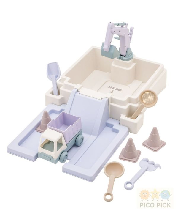 日本直送 3COINS 室內外兩用 砂坑挖土玩具組｜附工程車＋鏟子＋滑道｜可摺疊收納盒設計 3coins全系列代購 