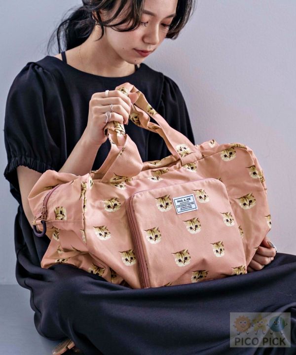 日本｜PAUL & JOE 貓咪印花旅行波士頓包｜可肩背可斜背｜33L大容量輕量旅行袋 