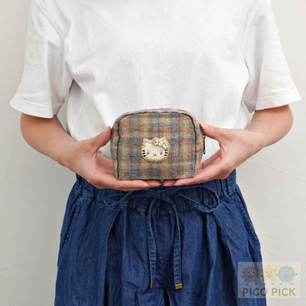 日本直送｜Hello Kitty × MAYGLOBE】手工珠繡格紋收納包（小款／大款） 