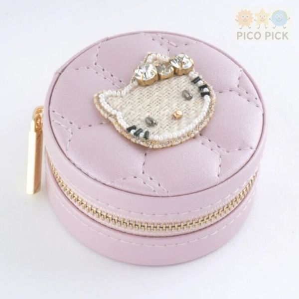 日本 Hello Kitty × MAYGLOBE 刺繡珠飾圓形收納珠寶盒 