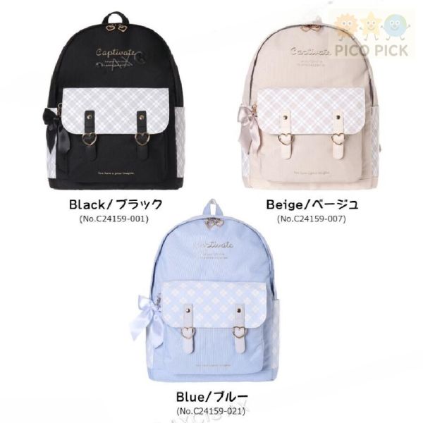 日本正版｜Coboca+格紋愛心腰帶蝴蝶結 後背包｜聚酯纖維 17L 大容量 學生書包 休閒背包 
