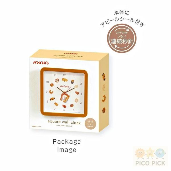 日本 正版麵包小偷 方形靜音掛鐘（麵包造型時鐘） 