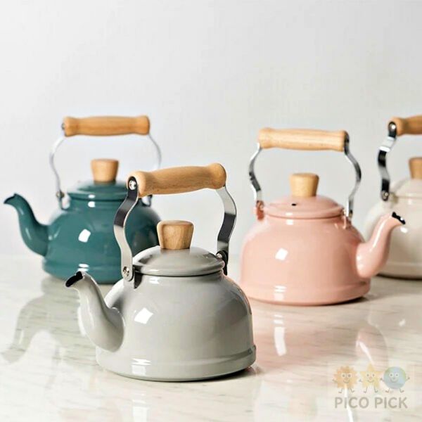 日本FUJIHORO 富士琺瑯 琺瑯手沖壺｜奶茶粉／霧灰／白色／墨綠｜直火可用｜木柄設計｜可愛廚房用品 