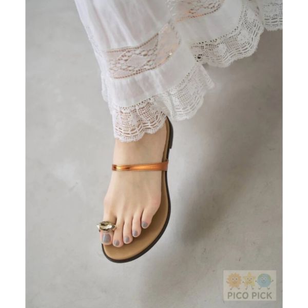 日本 直送Le Talon 寶石環飾金屬涼鞋（金橘／銀） 