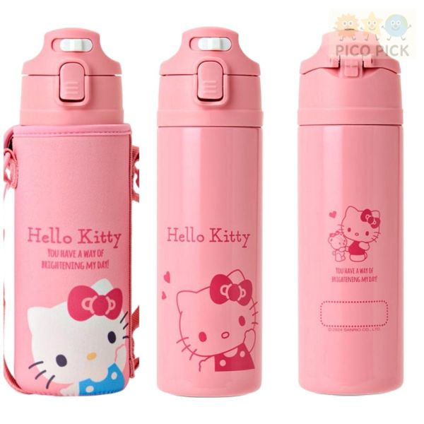 日本直送 Sanrio 直飲保冷水壺 470ml｜Hello Kitty/庫洛米／大耳狗/帕恰狗｜兒童不鏽鋼水壺附斜背袋 