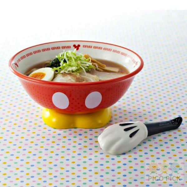 現貨當日出日本正版 Disney米奇／米妮 造型拉麵碗＋湯匙組｜拉麵碗 附匙 陶瓷碗 餐具組 