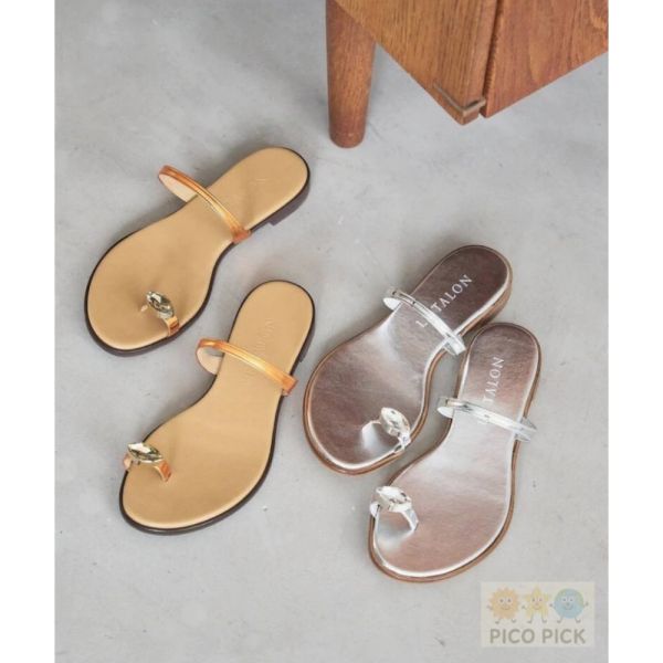 日本 直送Le Talon 寶石環飾金屬涼鞋（金橘／銀） 