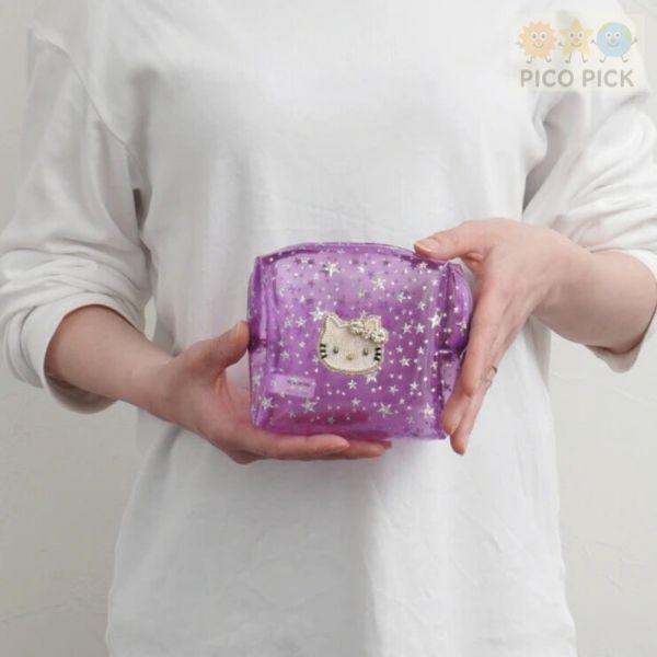 日本聯名｜Hello Kitty × MAYGLOBE 星空亮片透明化妝收納包 