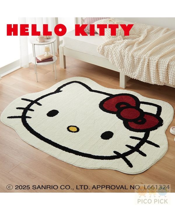 日本三麗鷗 Hello Kitty 大臉造型地墊｜大型臥室地毯 客廳地墊 