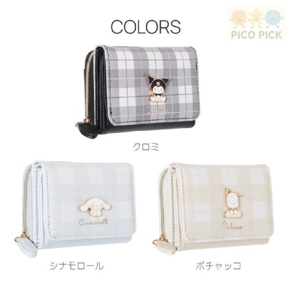 【日本直送 正版】Sanrio 格紋角色造型迷你三折短夾｜可愛皮夾｜卡片零錢收納 