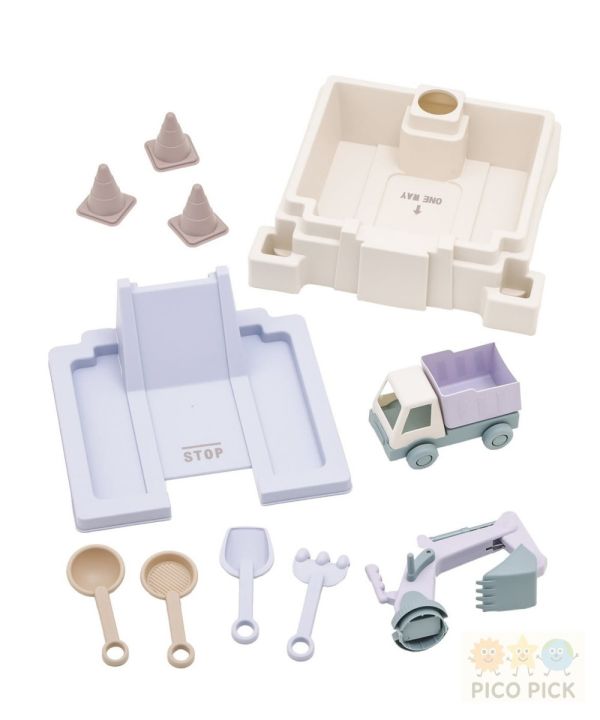 日本直送 3COINS 室內外兩用 砂坑挖土玩具組｜附工程車＋鏟子＋滑道｜可摺疊收納盒設計 3coins全系列代購 