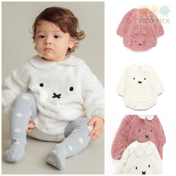 日本｜Branshes × 米飛兔 MIFFY 長袖絨毛上衣 粉紅/米白｜寶寶毛絨衣 70/80公分 Branshes 米飛兔 上衣、寶寶絨毛衣、日本嬰兒童裝、米飛兔秋冬童裝、日本童裝代購