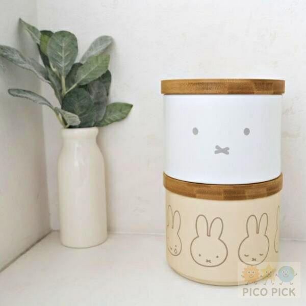 日本 Miffy 米飛兔竹蓋鋼製收納罐 900ml｜可堆疊罐 密封罐 點心罐 
