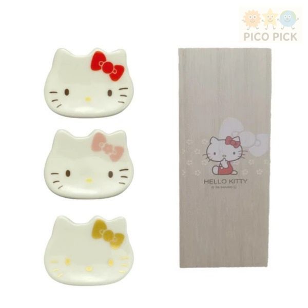 日本直送｜日本製正版Hello Kitty 三色蝴蝶結陶瓷筷架組（附木盒）】禮盒組 