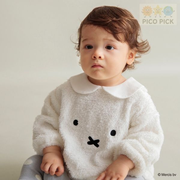 日本｜Branshes × 米飛兔 MIFFY 長袖絨毛上衣 粉紅/米白｜寶寶毛絨衣 70/80公分 Branshes 米飛兔 上衣、寶寶絨毛衣、日本嬰兒童裝、米飛兔秋冬童裝、日本童裝代購